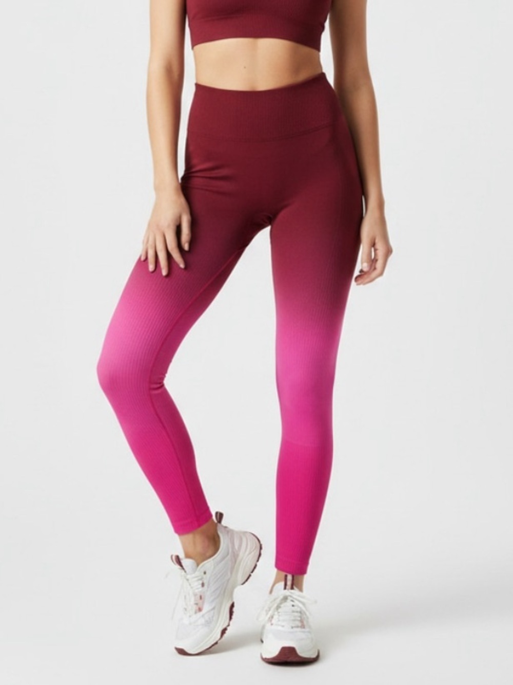 PINK Victoria's Secret Ombre Leggings Burgundy Pink Crop Compression Size XS